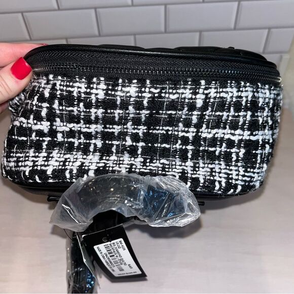 Badgley Mischka Vegan Leather Mini Backpack Quilted with Studs Tweed Fabric NEW - Picture 10 of 15